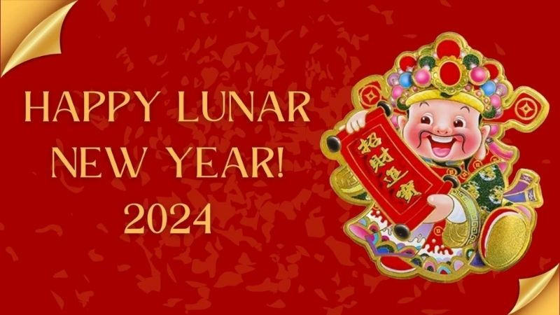 Ảnh nền Thần Tài với tay cầm gậy như ý và thỏi vàng