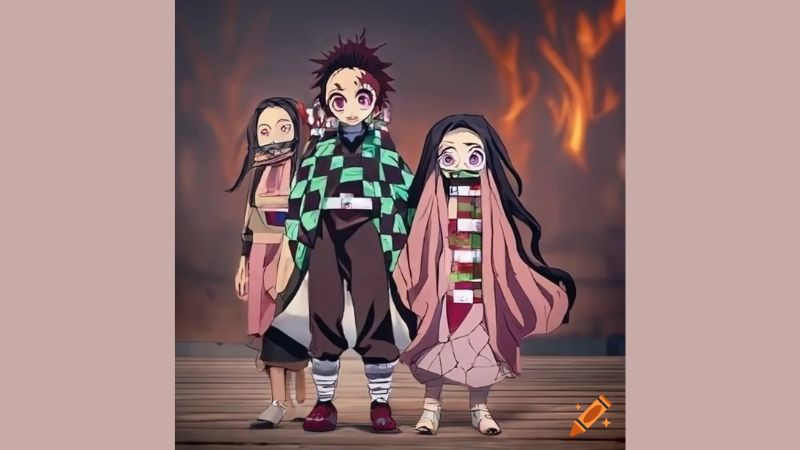 Ảnh Nezuko Kamado nhìn Tanjiro với ánh mắt đầy yêu thương