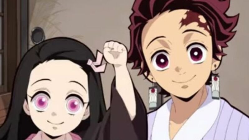 Ảnh Nezuko Kamado trong vòng vây của Zenitsu và Inosuke