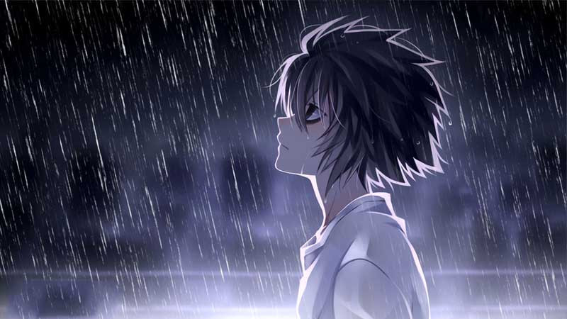 ảnh sad anime nhân vật đứng dưới bầu trời u ám