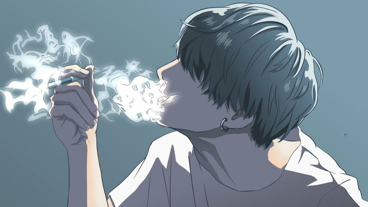 Ảnh sadboiz chàng trai che mặt khi nhả khói thuốc