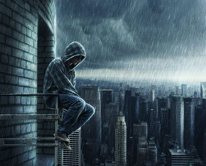 Ảnh sadboiz chàng trai đứng dưới cơn mưa