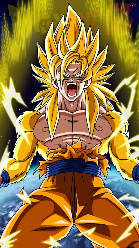 Ảnh Songoku biến hình Super Saiyan 3 với mái tóc dài vàng rực