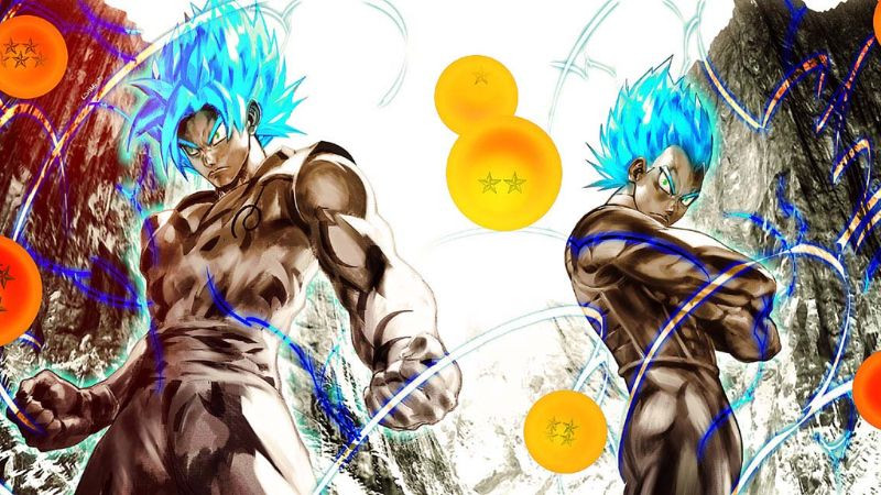 Ảnh Songoku Super Saiyan God trong tư thế chiến đấu với màu đỏ đặc trưng