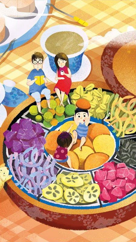 Ảnh Tết vẽ cute cô bé và chú mèo