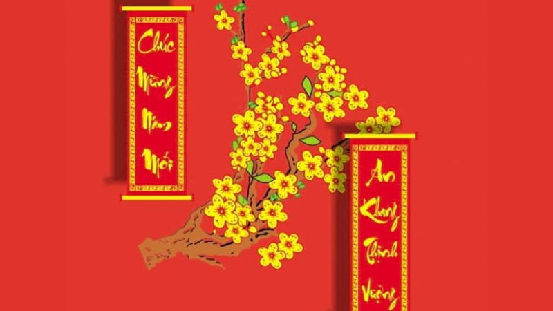 Tuyển Chọn Hình Ảnh Chúc Mừng Năm Mới Ý Nghĩa Ảnh Tết với câu đối đỏ và chữ Phúc