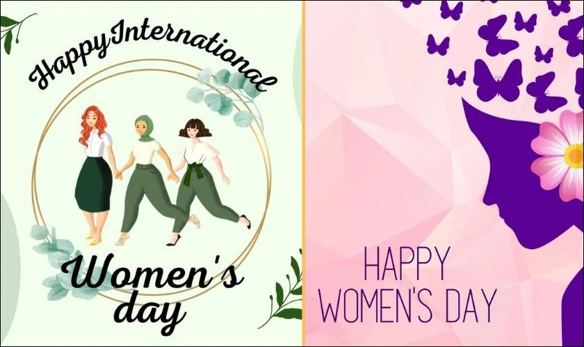 Ảnh thiệp 8/3 với hình ảnh hoa và dòng chữ &quot;Happy Women's Day&quot; trang trọng