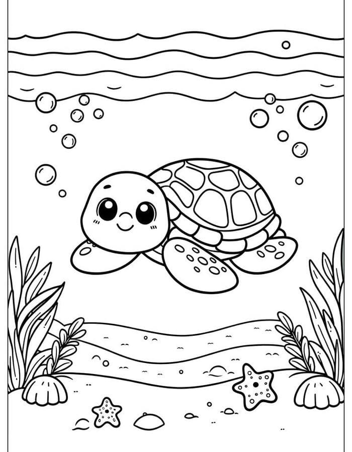 Ảnh tranh tô màu chú rùa con dễ thương