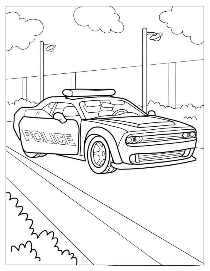 Ảnh tranh tô màu xe cảnh sát nhìn ngang đơn giản dễ tô cho trẻ