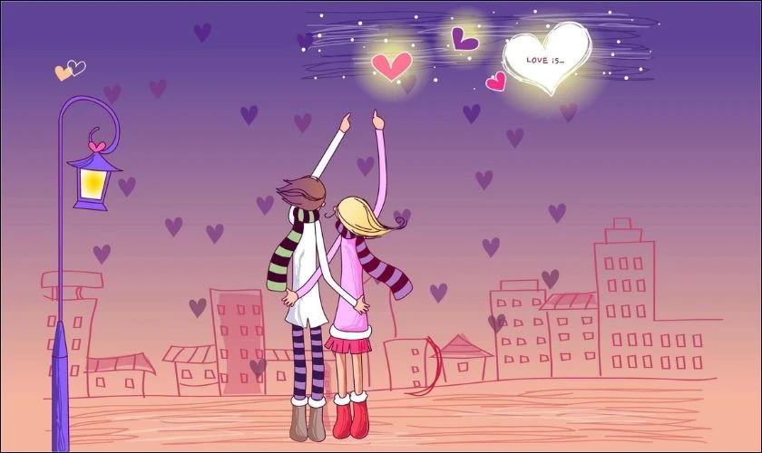 Ảnh Valentine cute với hình vẽ cặp đôi dễ thương