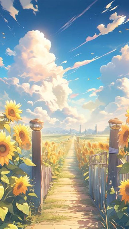 Ảnh vẽ cô gái và hoa hướng dương phong cách anime