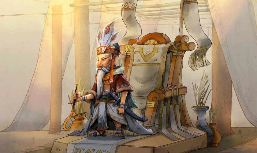 Ảnh vẽ Vua Hùng ngồi trên ngai vàng với vẻ uy nghiêm