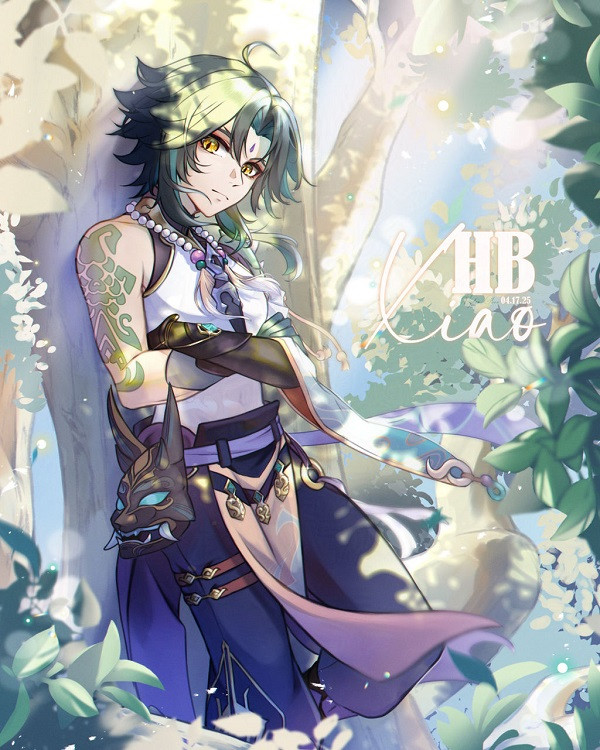 Ảnh Xiao đứng một mình giữa cảnh hoàng hôn