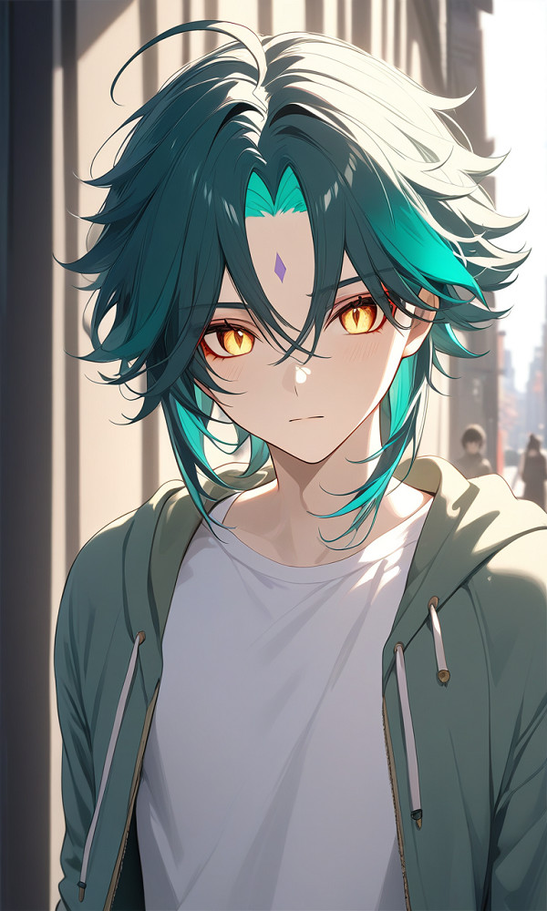 Ảnh Xiao với mái tóc bay trong gió