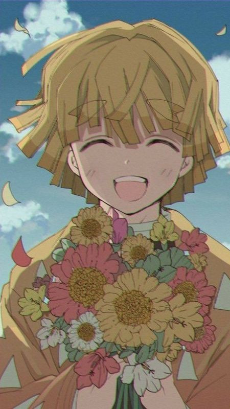 Ảnh Zenitsu bên cạnh hoa, thể hiện vẻ đẹp lãng tử