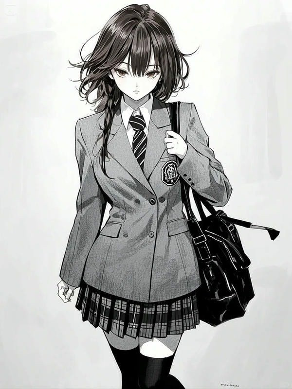 Anime girl đứng trong mưa, vẻ mặt u buồn và lạnh nhạt