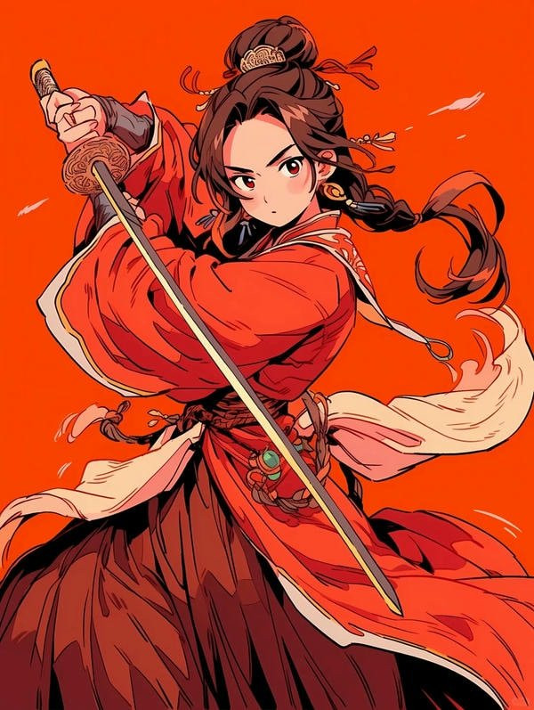 Anime girl tóc bạc cầm kiếm với hiệu ứng ánh sáng