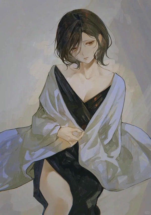 Anime girl tóc xanh lá, ánh mắt thờ ơ