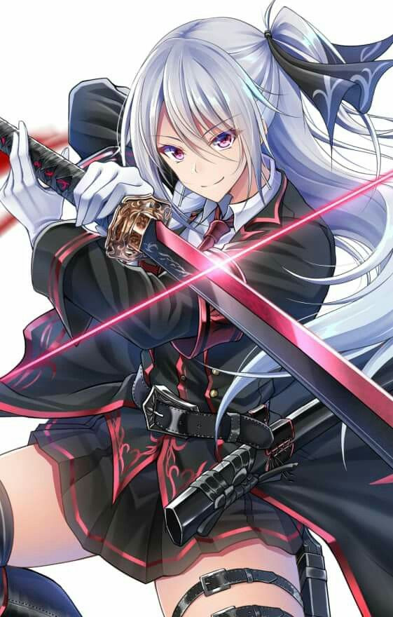 Anime nữ cầm katana với ánh mắt sát khí