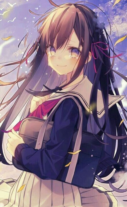 Anime nữ cười trong nước mắt đầy hạnh phúc