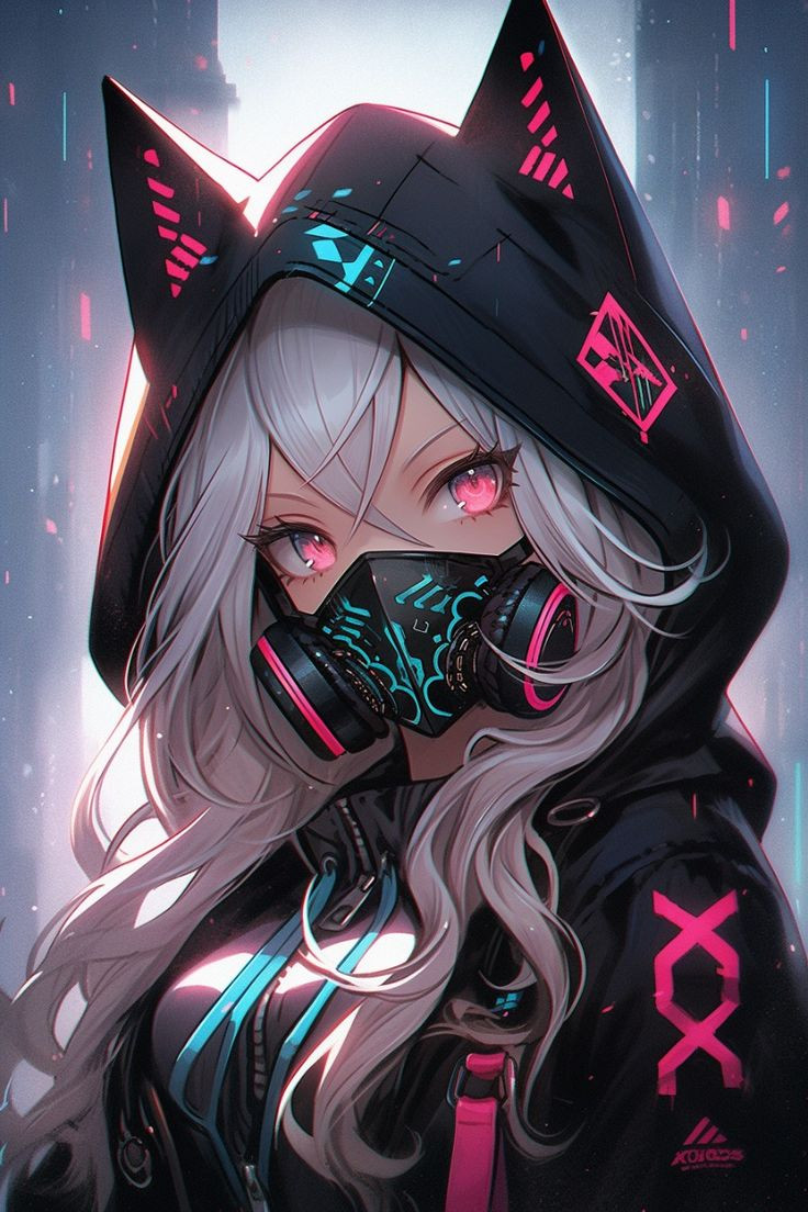 Anime nữ đeo khẩu trang đen có thiết kế lạ mắt với chi tiết màu xanh neon