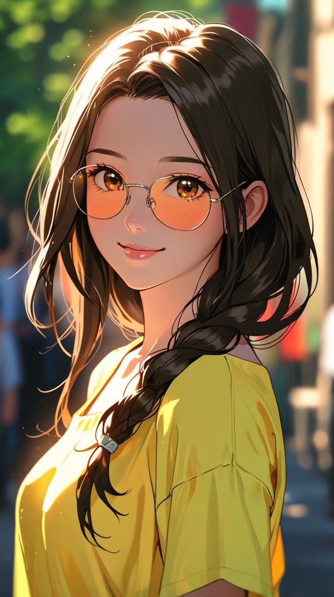 Anime nữ đeo kính thắt bím tóc siêu xinh