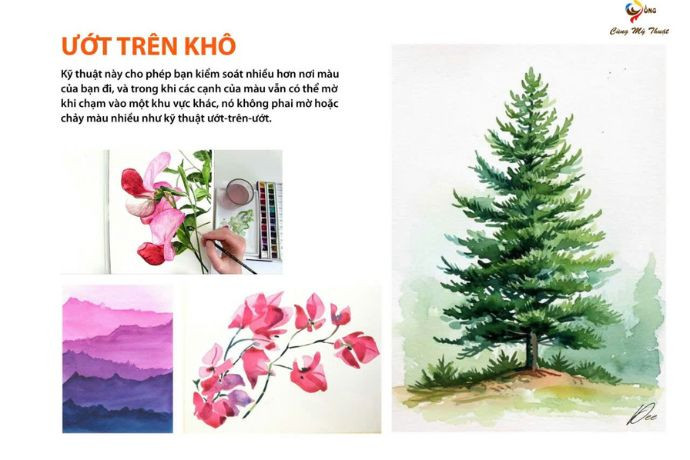 Áp dụng kỹ thuật tô màu nước ướt trên khô để vẽ chi tiết sắc nét