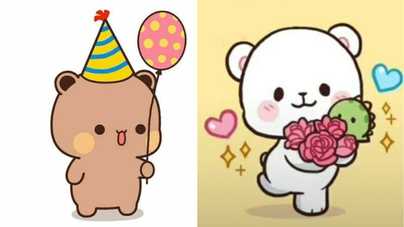 Avatar chú gấu hoạt hình cầm bóng bay, biểu cảm vui vẻ, hình ảnh avatar dễ thương