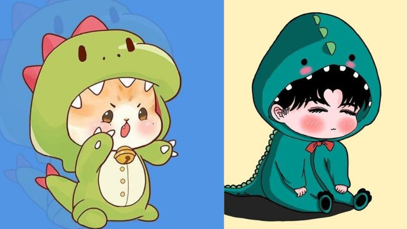 Avatar chú mèo con hóa thân thành khủng long xanh siêu cute, hình ảnh avatar đẹp