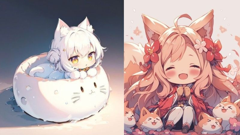 Avatar cô gái anime hóa thân thành chú cáo dễ thương với tai và đuôi, hình ảnh avatar đẹp