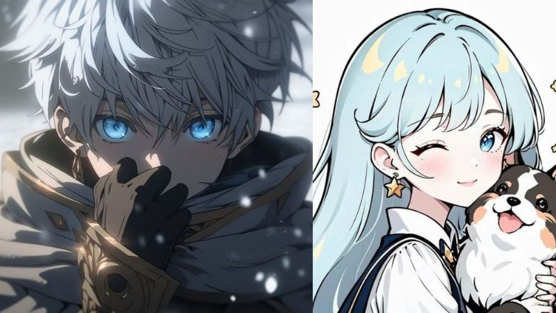 Avatar cô gái anime nháy mắt và ôm chú cún con đáng yêu, hình ảnh avatar đẹp