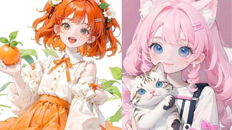 Avatar cô gái anime tóc hồng đang ôm chú mèo dễ thương, hình ảnh avatar đẹp