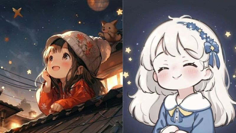 Avatar cô gái dễ thương đang ngắm nhìn bầu trời đêm đầy sao, hình ảnh avatar đẹp