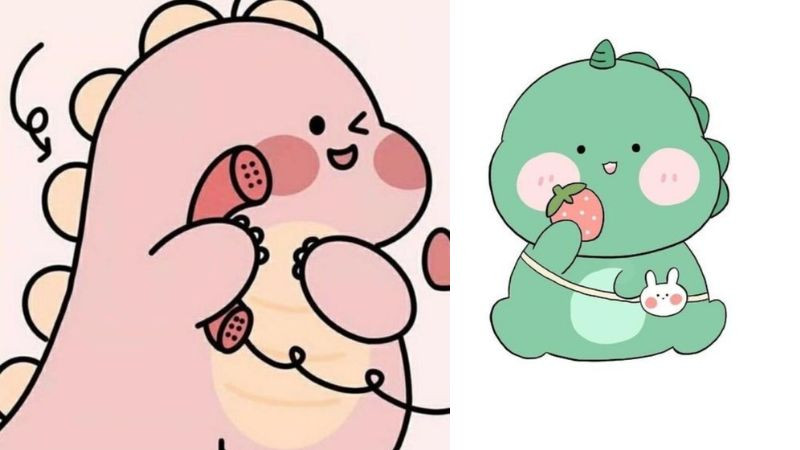 Avatar khủng long hồng đang nghe điện thoại, biểu cảm siêu dễ thương, hình ảnh avatar đẹp