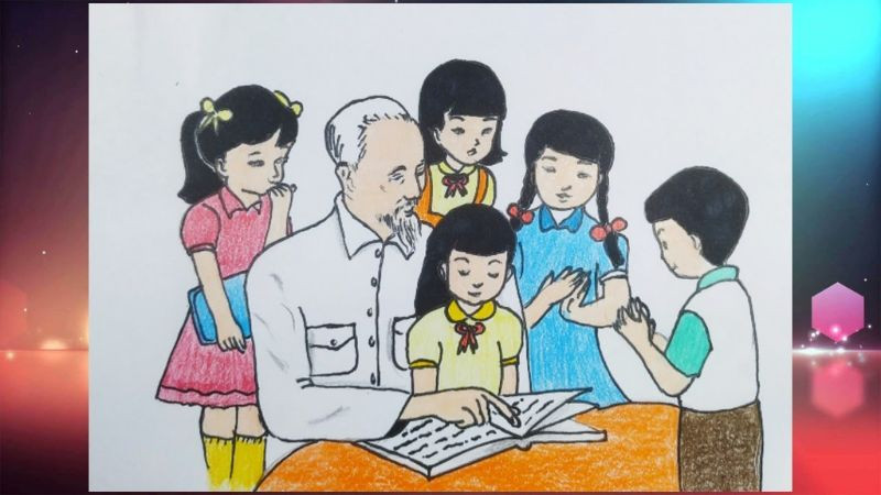 Bác Hồ tận tình chỉ dẫn thiếu nhi