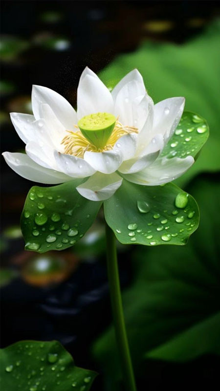 Bạch Liên Hoa trong khung cảnh hồ nước yên bình