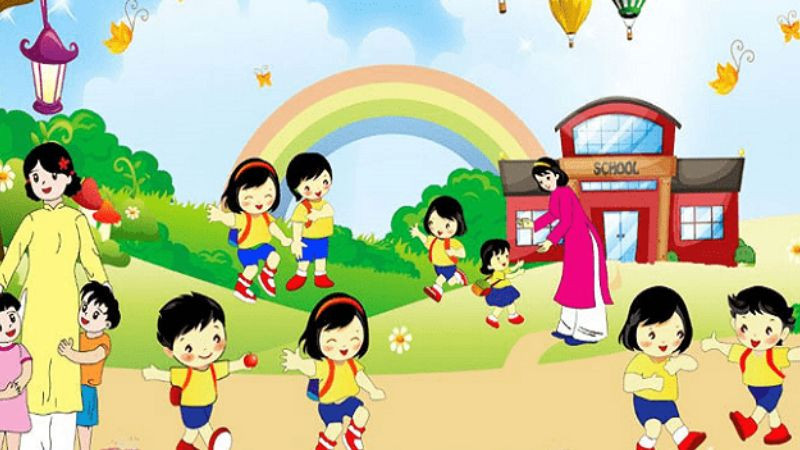 Bạn nhỏ say sưa vẽ tranh bên hiên lớp học