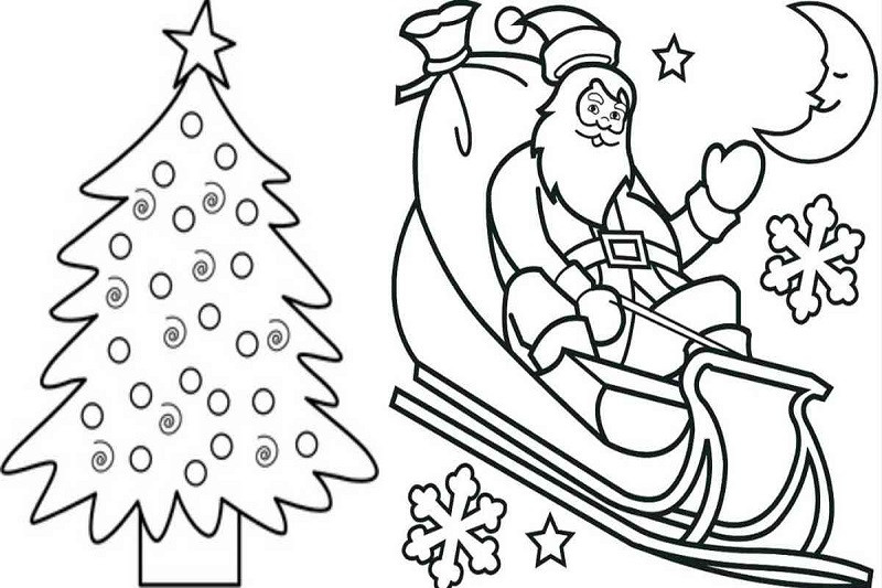 Bản phác thảo cây thông Noel để tô màu