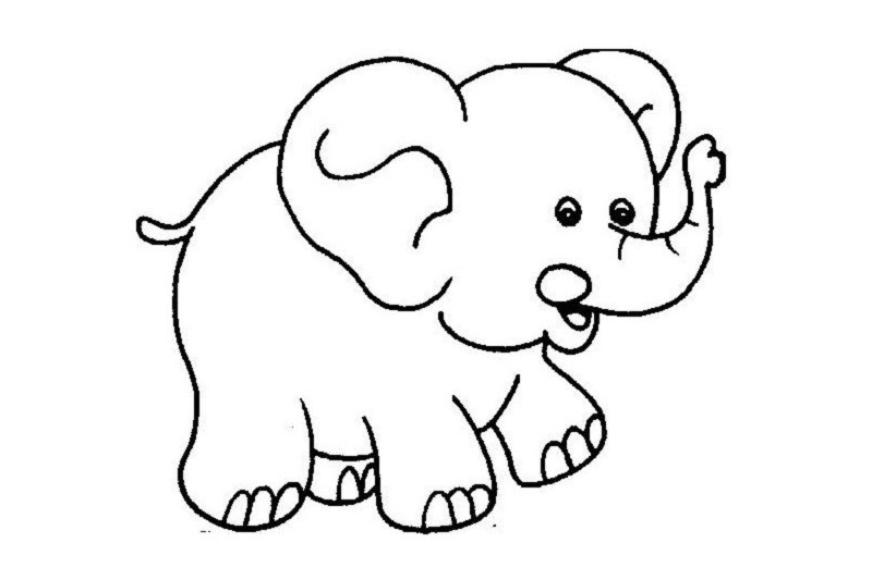 Bản vẽ nét hình voi con đơn giản để tô màu