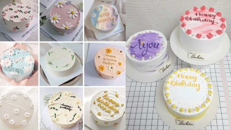 Bánh sinh nhật đẹp mini, đơn giản với lớp kem phủ màu kem