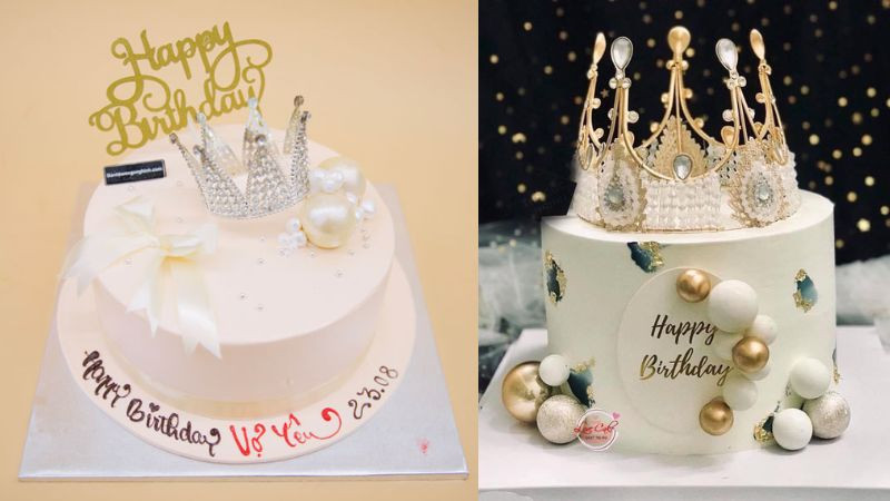 Bánh sinh nhật đẹp trang trí sang trọng với tông màu ánh kim