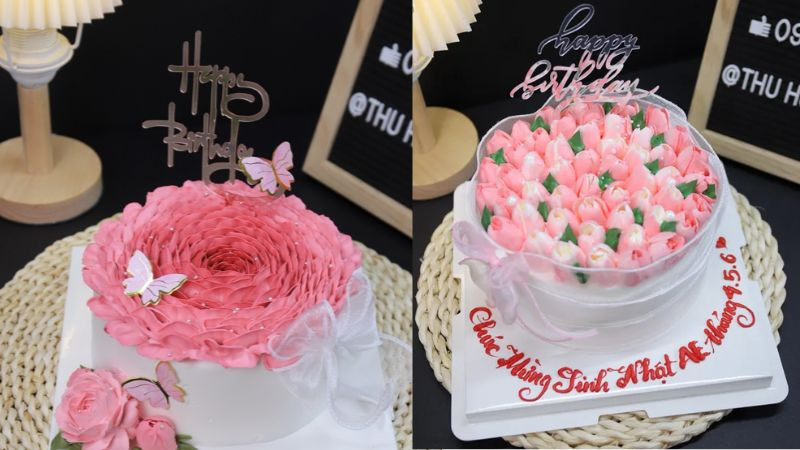 Bánh sinh nhật kem trang trí hoa bơ phong cách Hàn Quốc