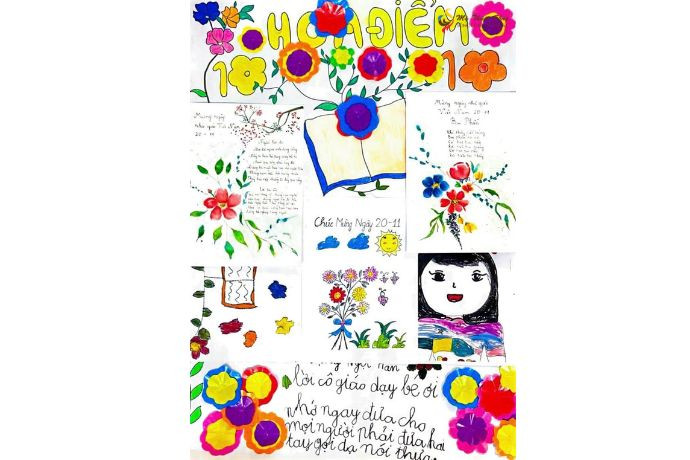 Báo tường tri ân thầy cô với bố cục và màu sắc hài hòa