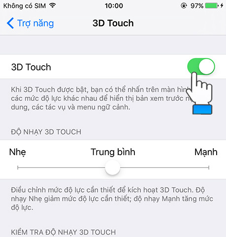 Bật hoặc tắt tính năng 3D Touch trong cài đặt