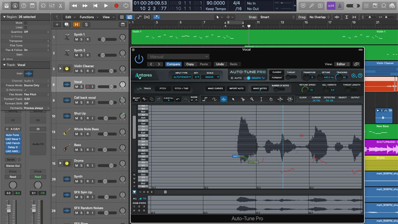 Biểu đồ minh họa chi tiết cách Auto-Tune phân tích, phát hiện và điều chỉnh cao độ của giọng hát.