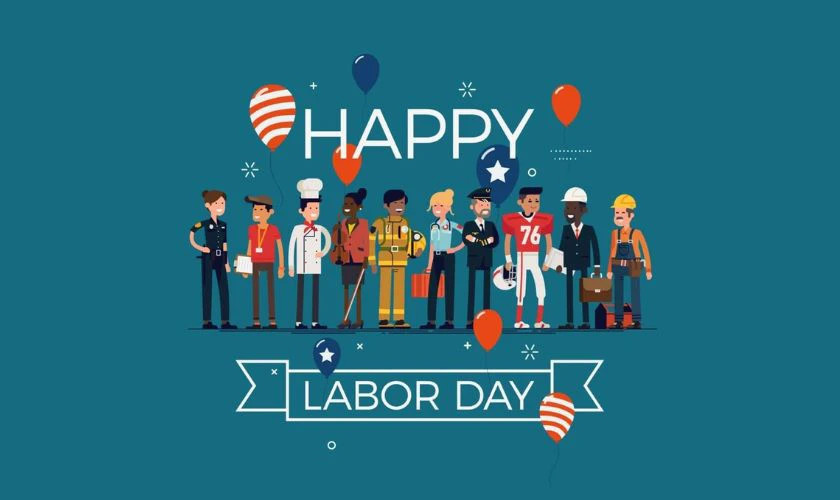 Biểu ngữ lớn tôn vinh người lao động trong **hình ảnh 1/5**