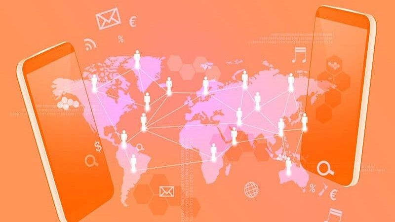 Biểu tượng bản đồ thế giới với các kết nối thể hiện dịch vụ Roaming quốc tế khi đi du lịch nước ngoài