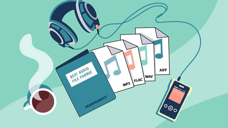 Biểu tượng các định dạng file âm thanh Hi-Res phổ biến như FLAC, WAV, DSD