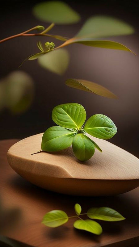 Biểu tượng cỏ bốn lá kết hợp với các yếu tố đồ họa đơn giản, tối ưu cho màn hình điện thoại