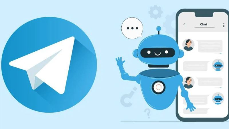 Biểu tượng và giao diện minh họa tương tác với Chatbot trên Telegram